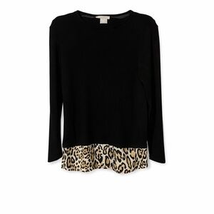 Chico's Black Top with Leopard Print Hem Size 00